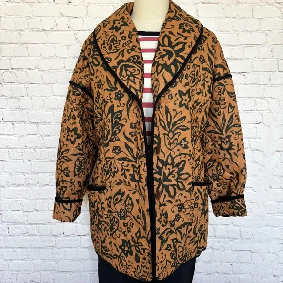 BAGATELLE Quilted Brown & Black Floral Belted Jacket--NWT--XL - Picture 4 of 16